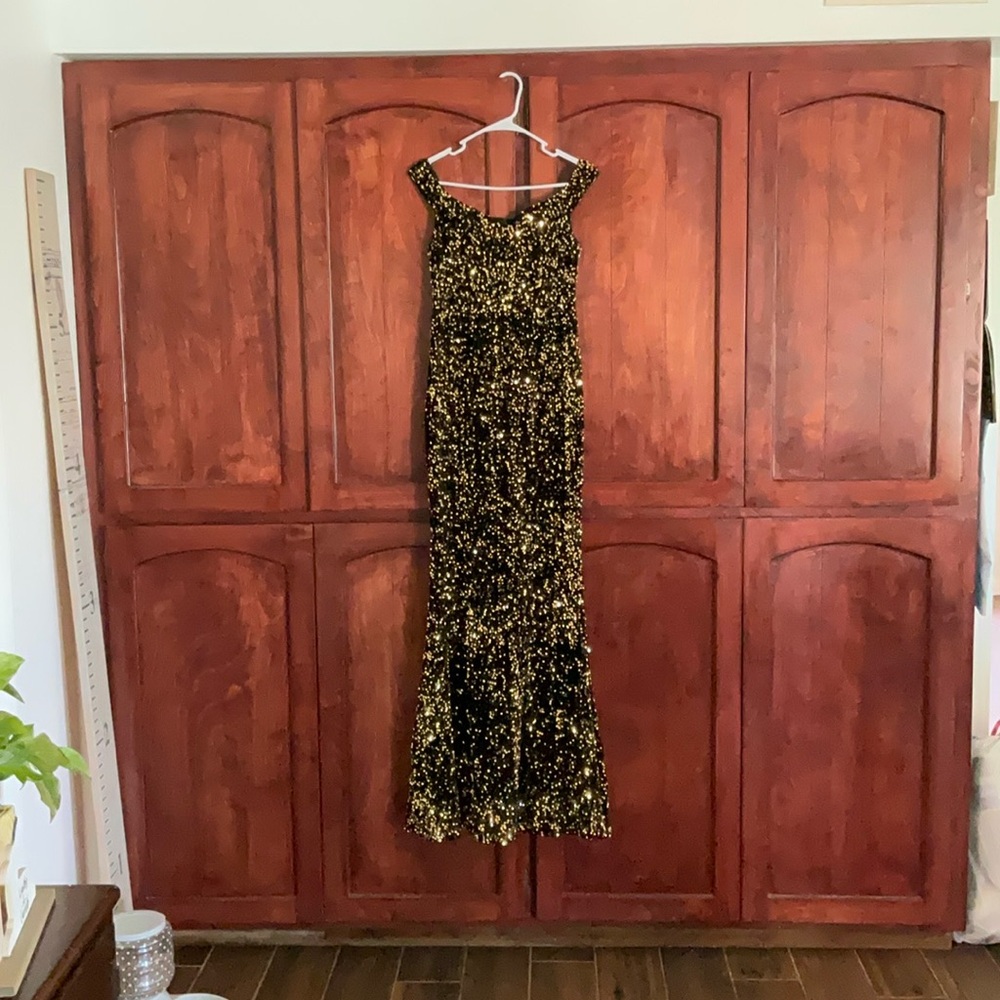 Black and Gold Sequin Mermaid Cocktail Gown